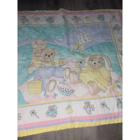 Vintage Baby Bear, Bunny And pinwheel Baby And toddler Comforter TOTE 2 - Picture 2 of 6